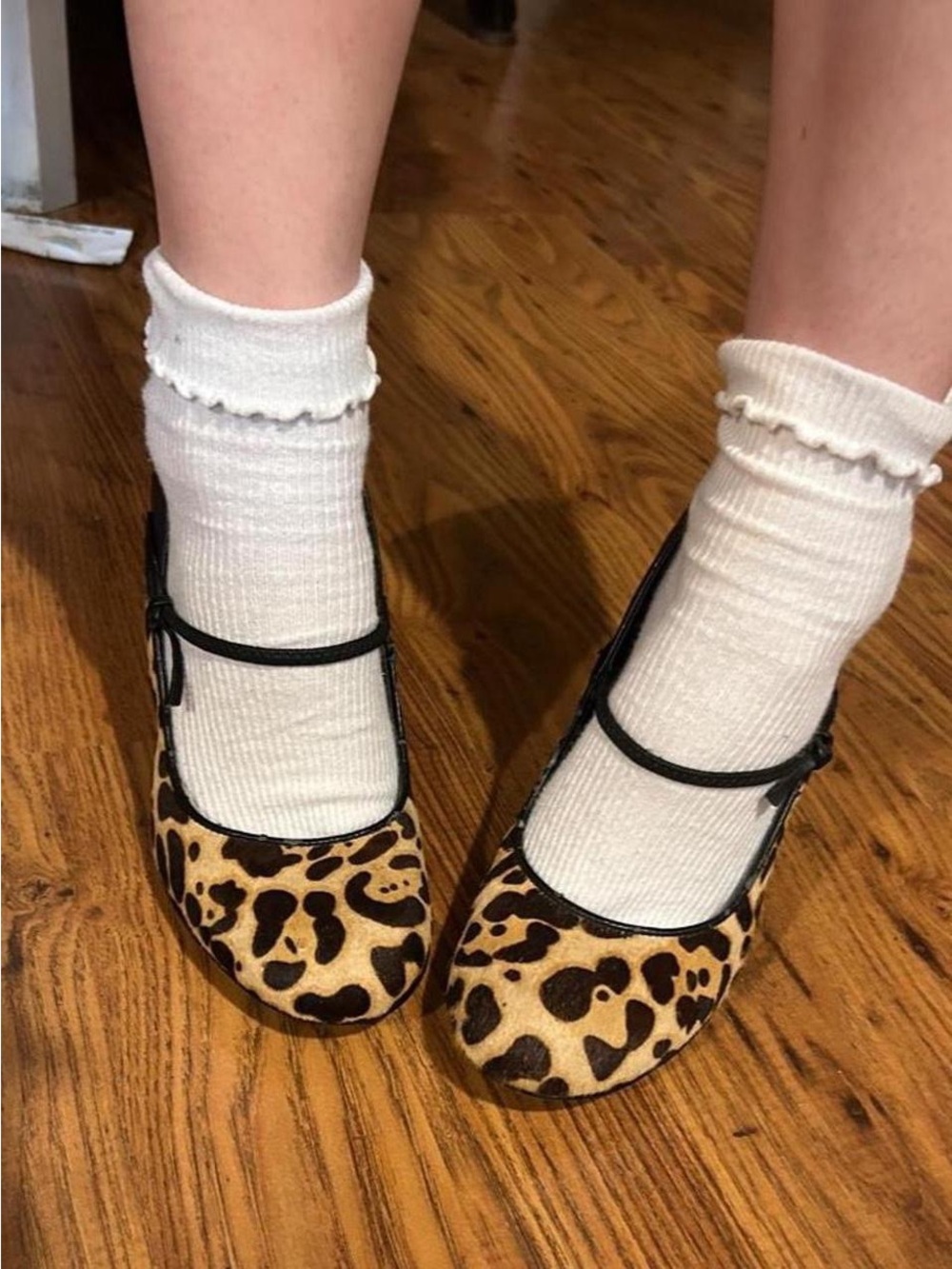 Vintage Cheetah Print Genuine Calf Hair Mary Jane Heels with Black leather bow